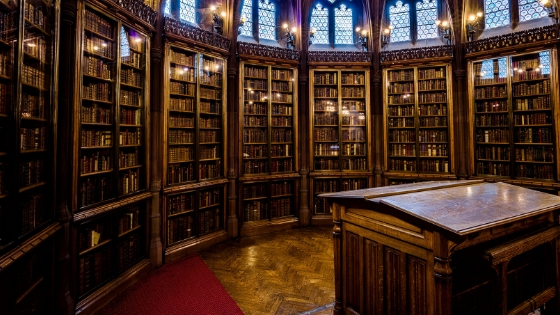 Library room with books stacked in the shelves