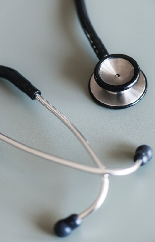 a stethoscope on the white background