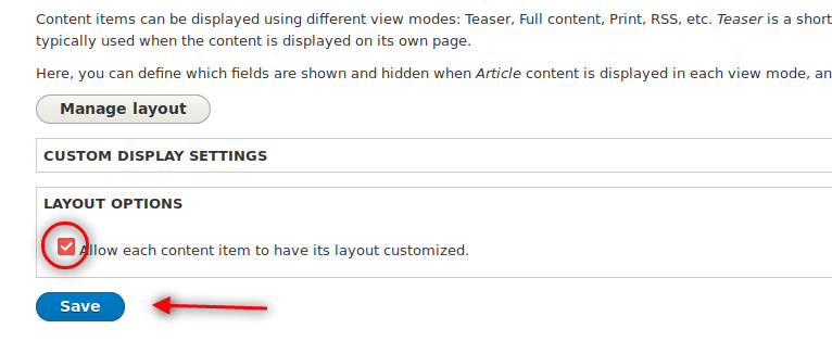 Check box for layout option while configuring layout builder drupal module
