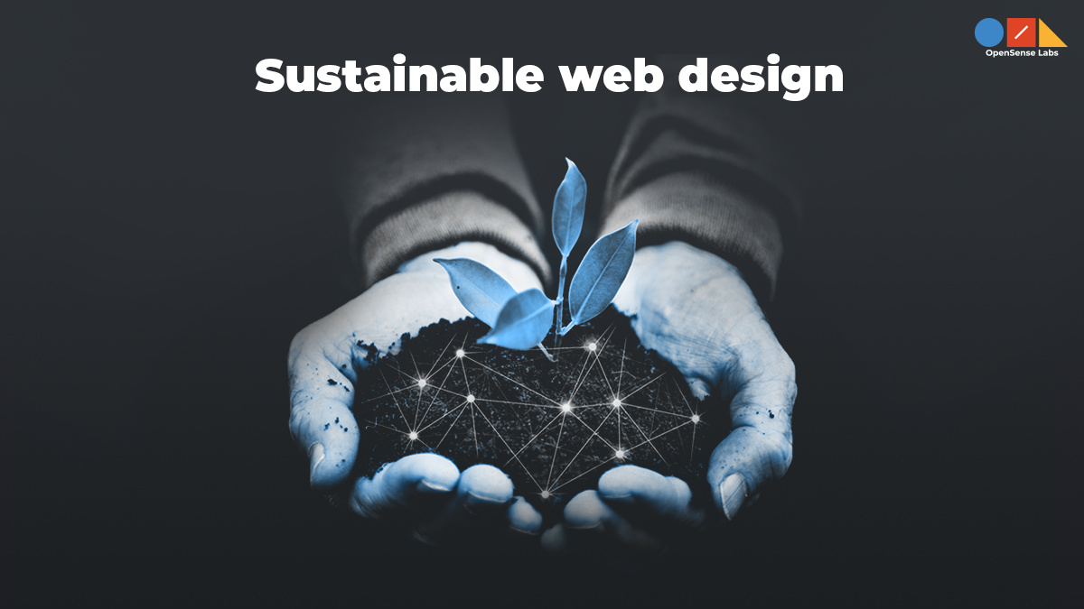 a pair of hands carrying soil with plant and Sustainable web design written on top