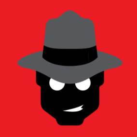 A picture of a head of a man which is black in color who is wearing a grey hat which is on red background