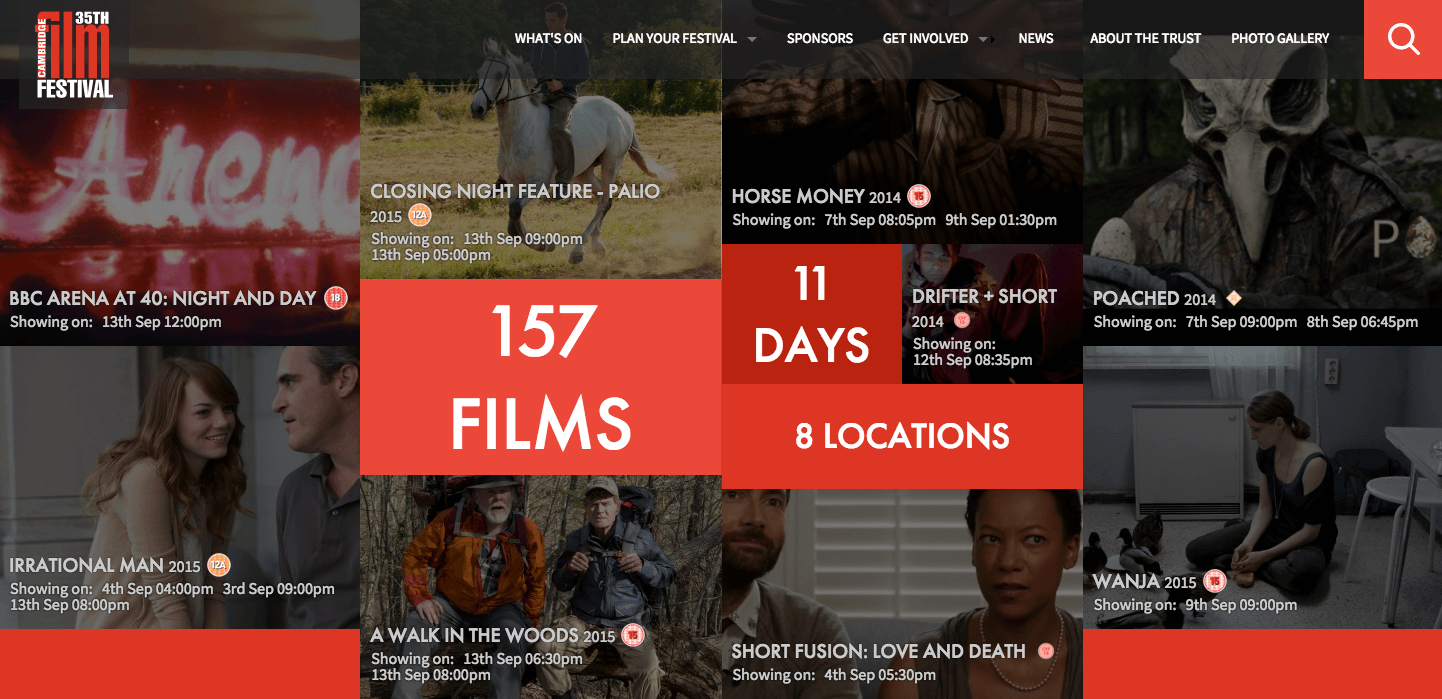 Screenshot of the homepage of Cambridge film festival