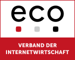 Image of a square that is divided into two parts where the upper part has eco written on it and the below section has a red background where words are written in the German language