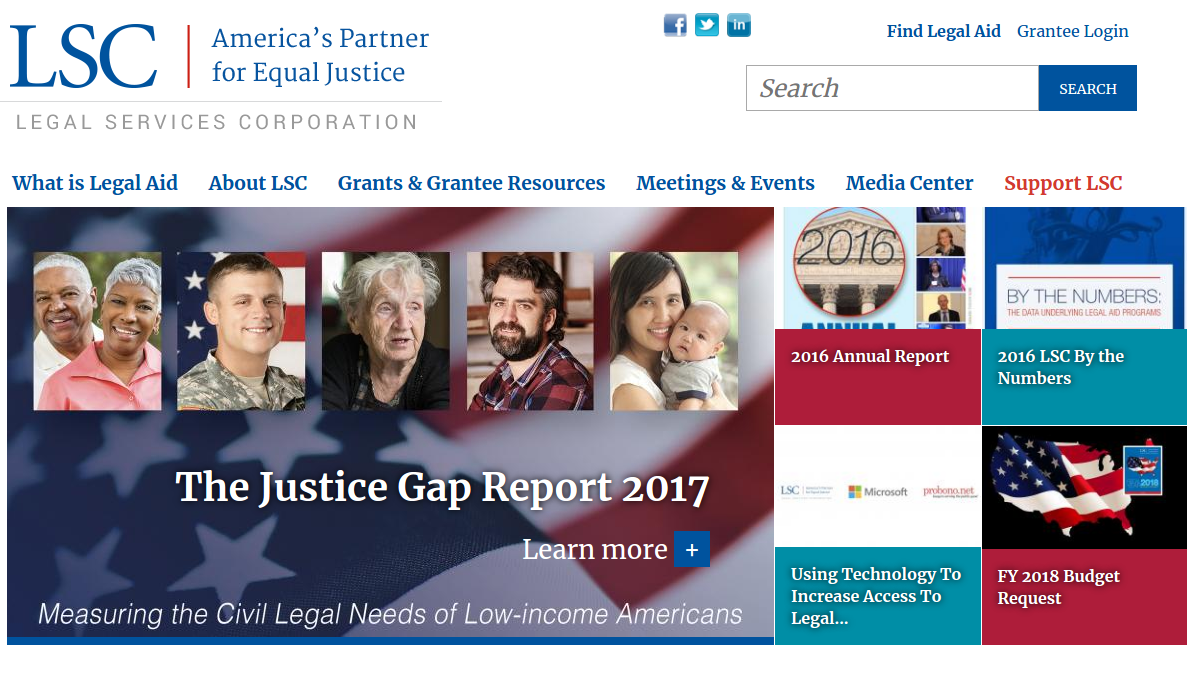 Image of the homepage of Legal Service Corporation website
