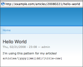 an example of adding URL through pathauto; auto-generating SEO friendly URL