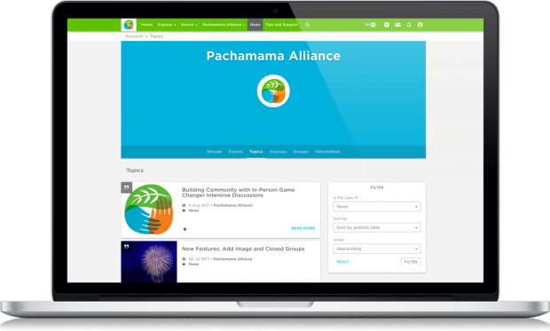 Image of a laptop where the homepage of Pachamama Alliance is placed