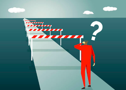 Illustration showing a man standing and a lot of obstacles ahead of him