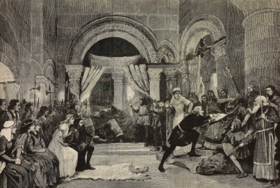 blacka and white image of people acting in a play