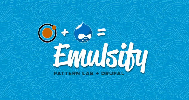Logo of Pattern Lab and Drupal = ‘Emulsify’ on a blue background