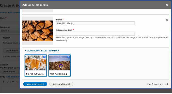 Screenshot of how to add new media in Layout Builder