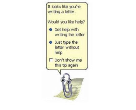 The image shows an animated paperclip used in web design as humour.