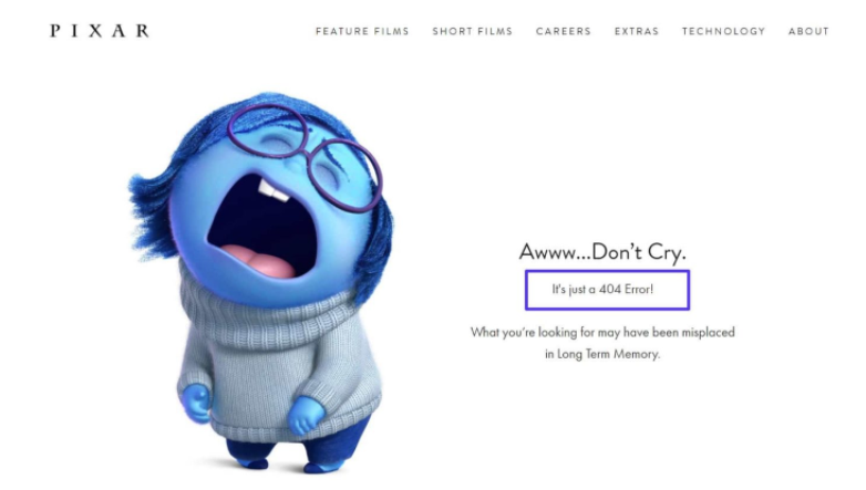 A crying cartoon is depicted in the image with the 404 error often seen on websites.