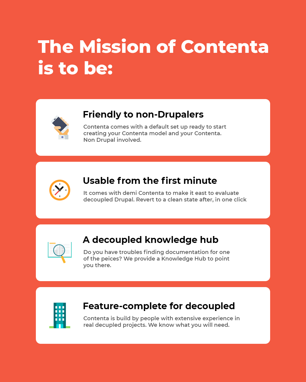 illustration image showing the for mission statements for contenta in a text format in orange and white colours