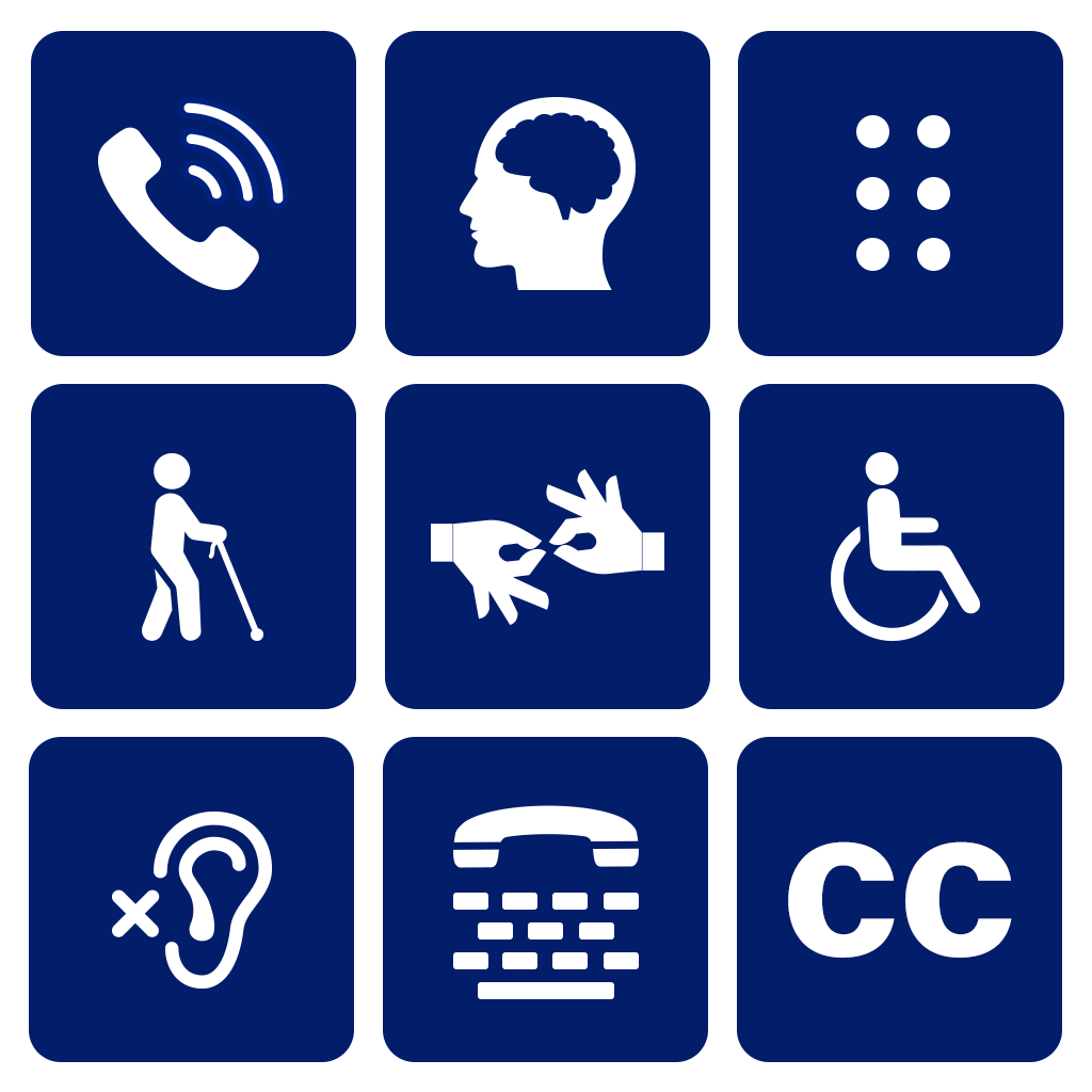 Dark blue square boxes with different disabilities