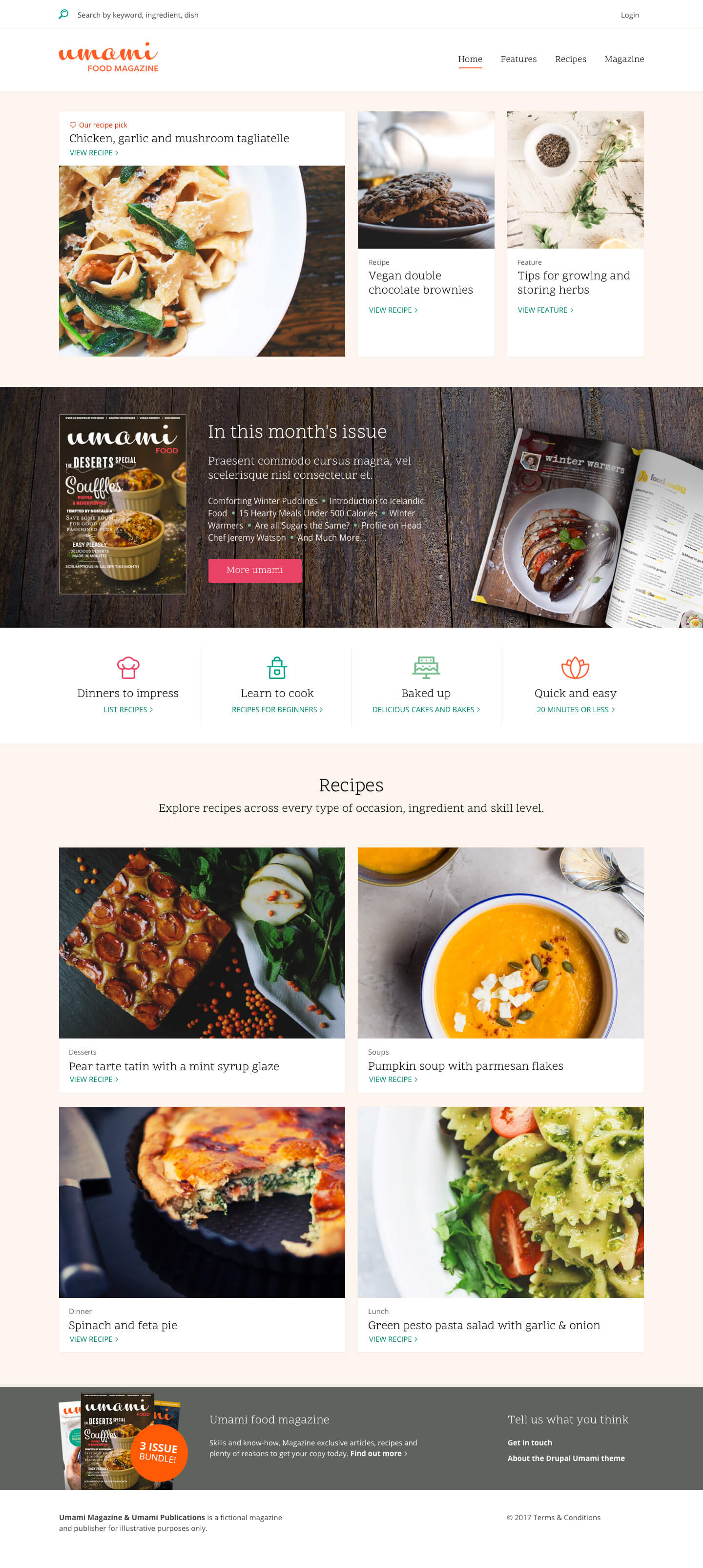 desktop version of a website with photos of food and cutlery
