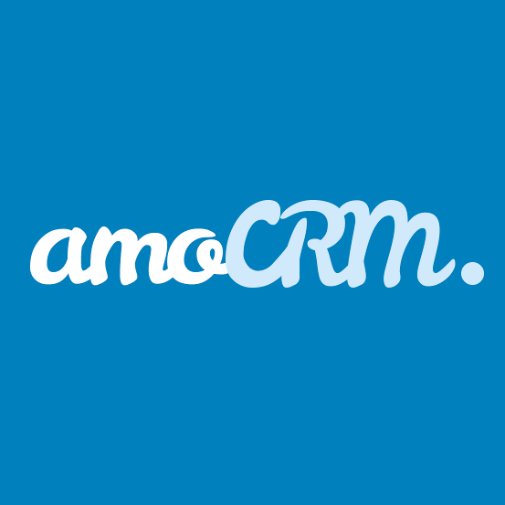 amocrm written in a blue background