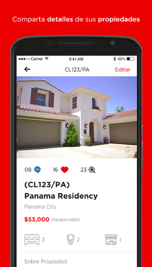 illustartion image showing the clasifika home page on a mobile screen on a red background having house image and its description on the screen  