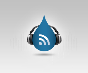 White background with Drupal logo wearing headphones.