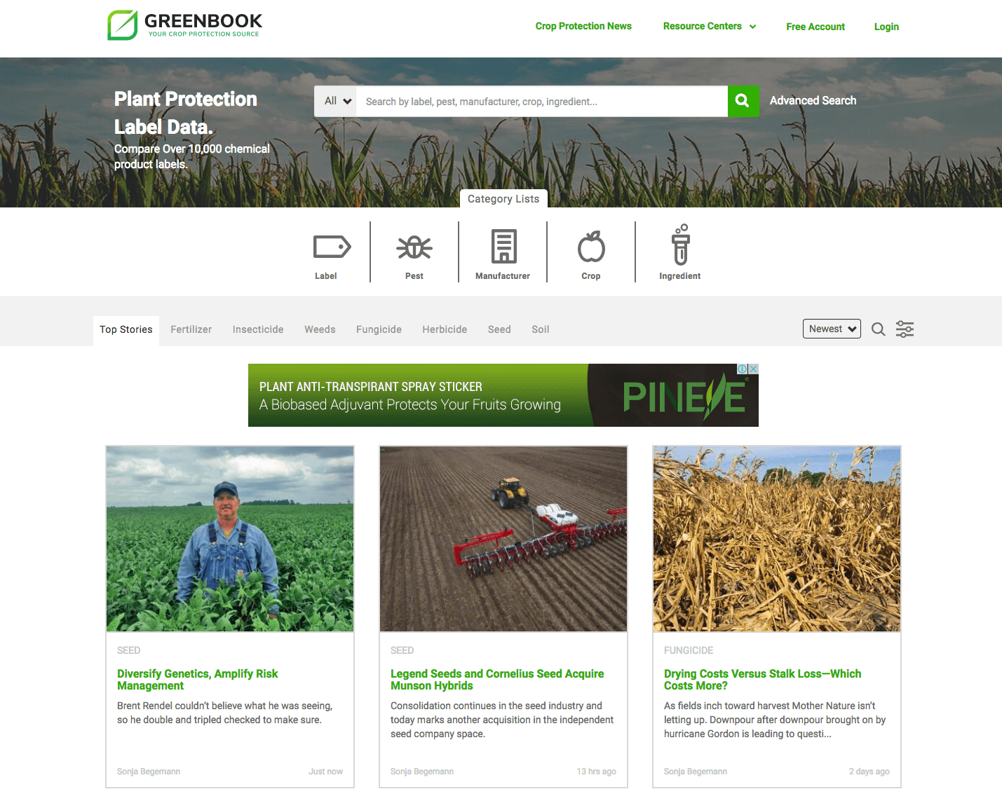 homepage of greenbook with various blocks
