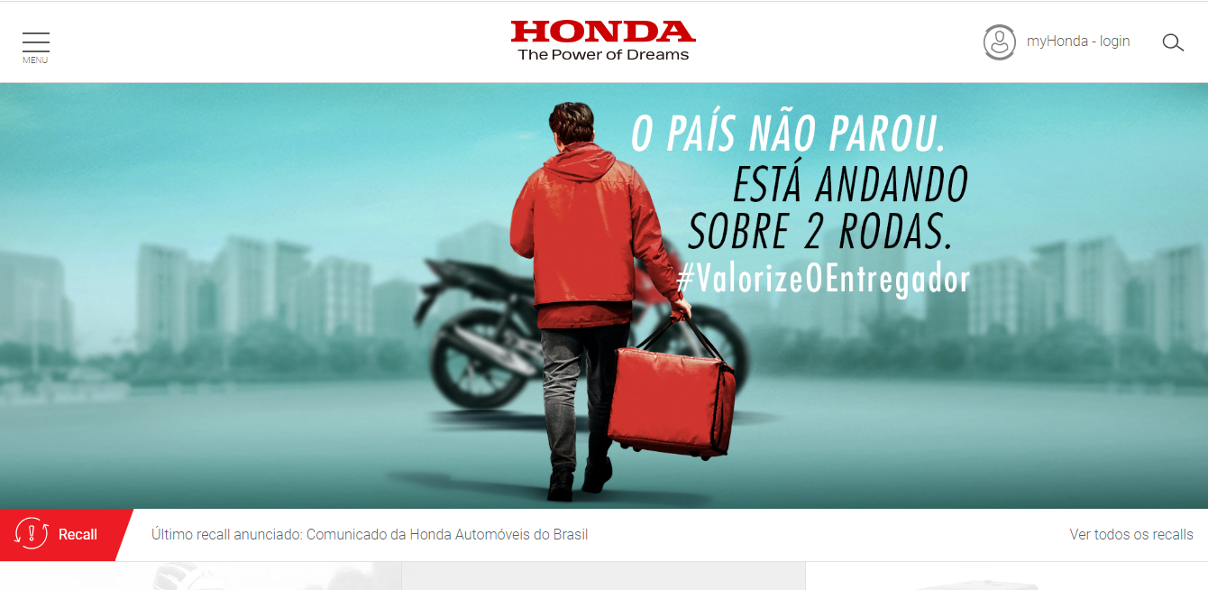 Home page of Honda Brazil's Website