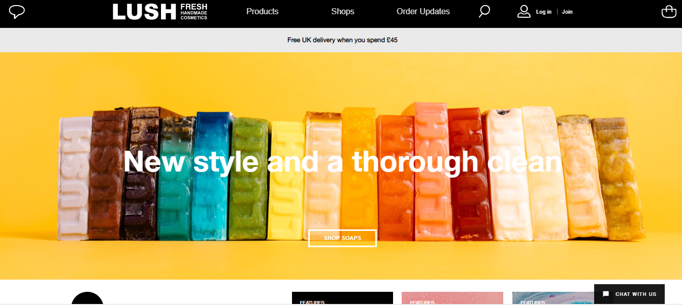 Home page of Lush's Website