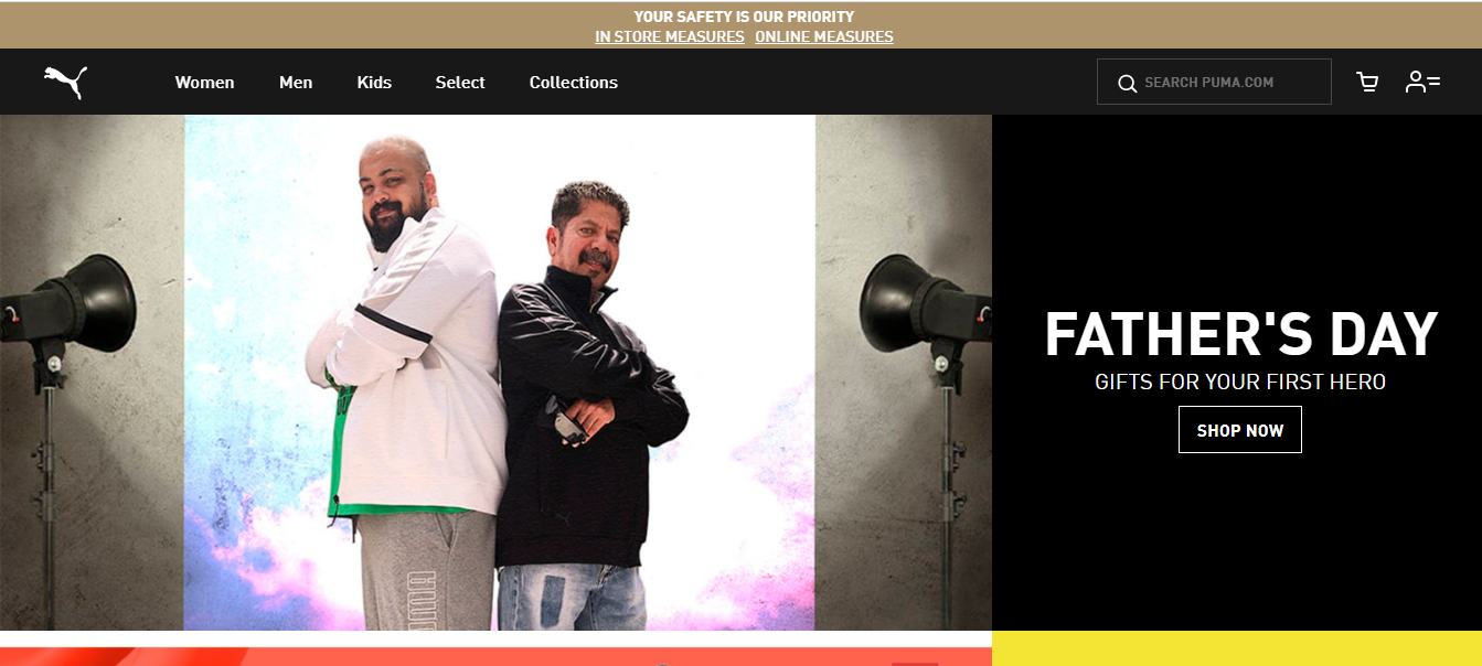 Home page of Puma's Website