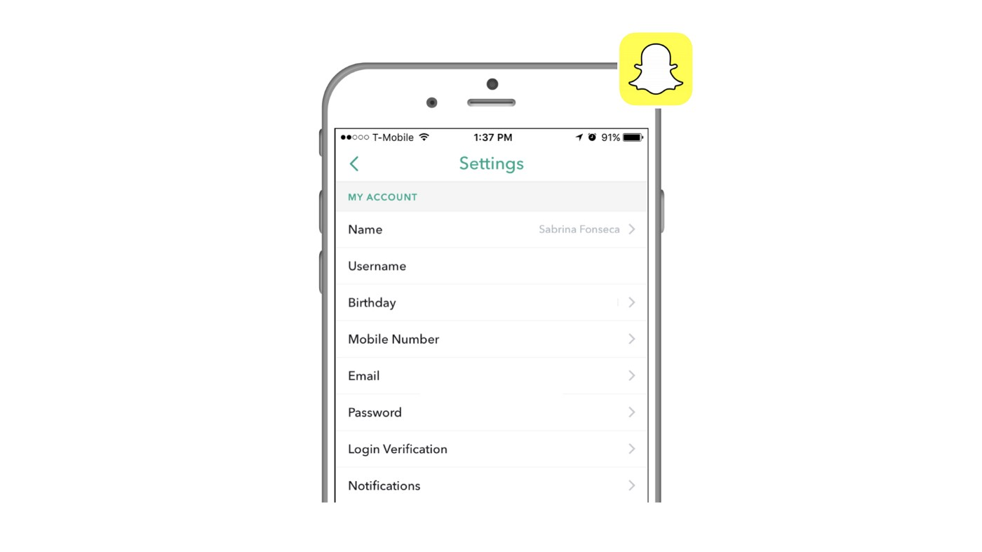 Snapchat settings page