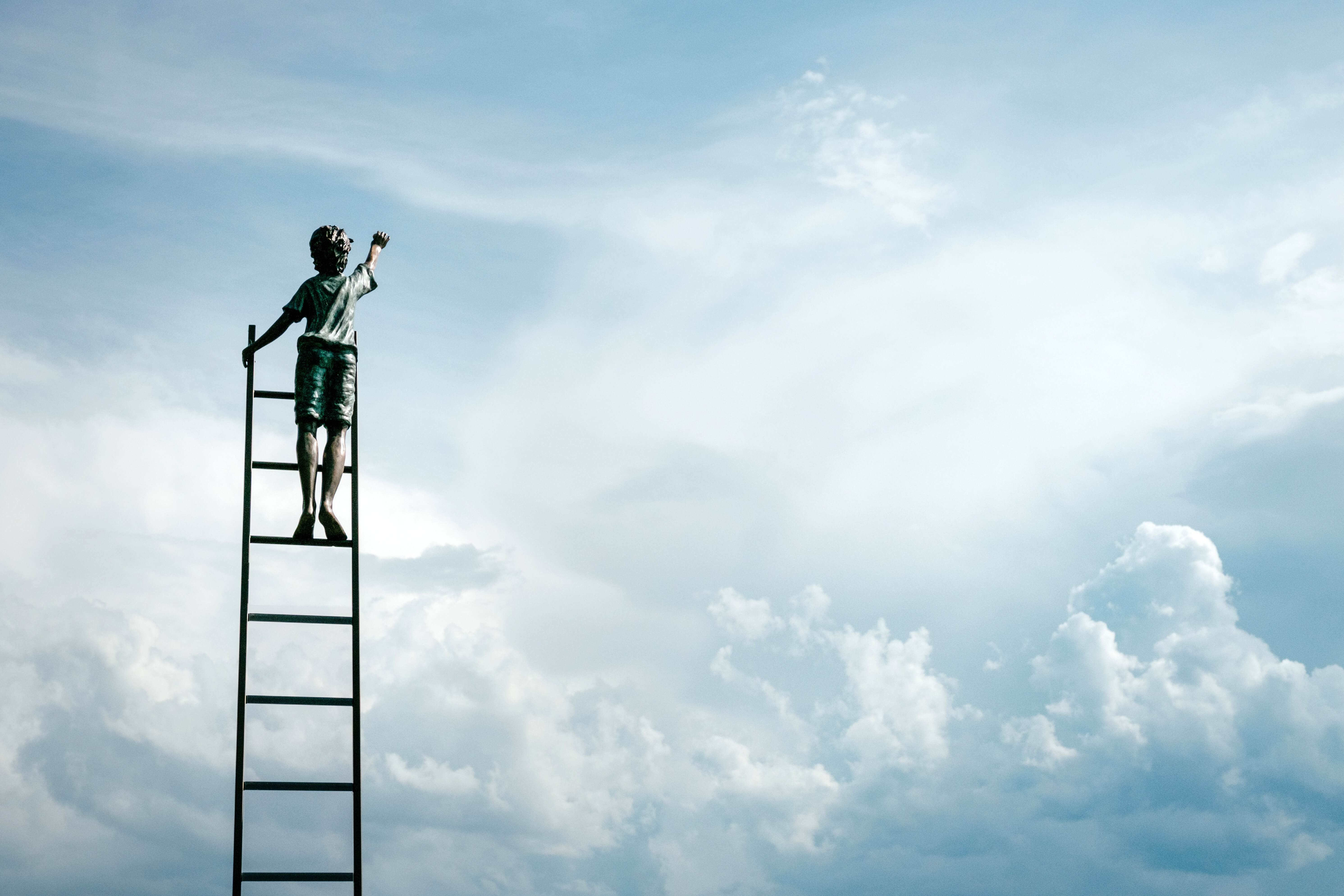 A man climbing a ladder in the sky
