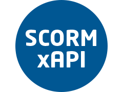 Blue background where SCORM xAPI is written in white color