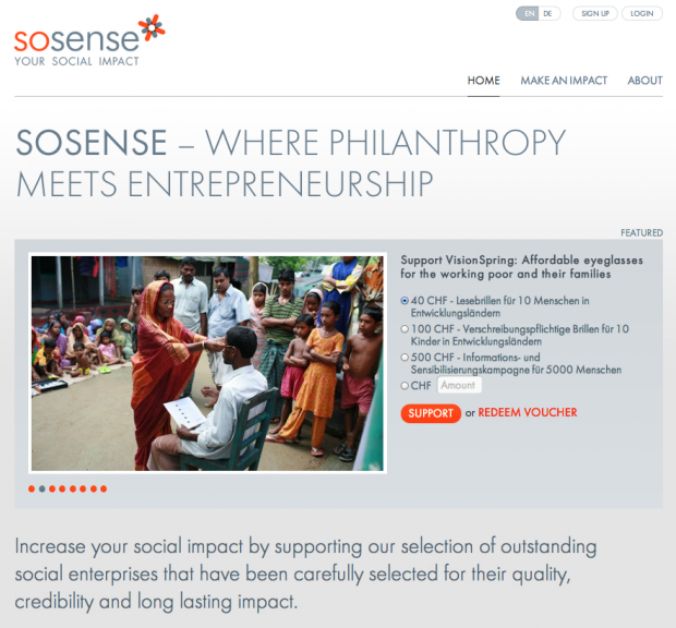 Screenshot of the homepage of Sosense website 