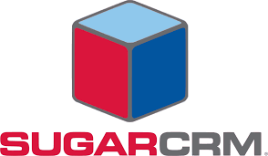 a cube with white, blue, red shade and sugarcrm written below it