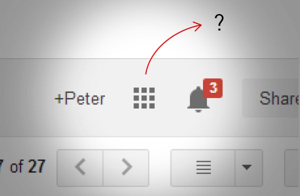 Gmail interface  showing dotted icon with a question mark. 
