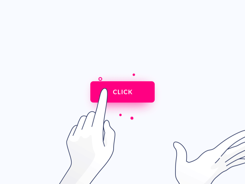Motion graphics with two hands pressing the pink colored CTA simultaneously.