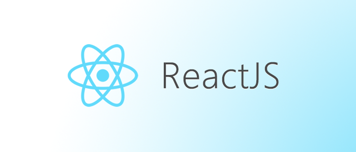 Logo of React with three ovals intersecting each other and the word ReactJS written beside it