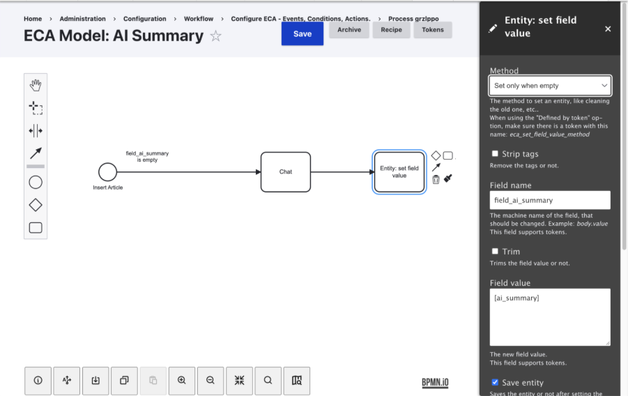 AI Integration Example Set Field Action ECA Event Condition Action OpenSense Labs
