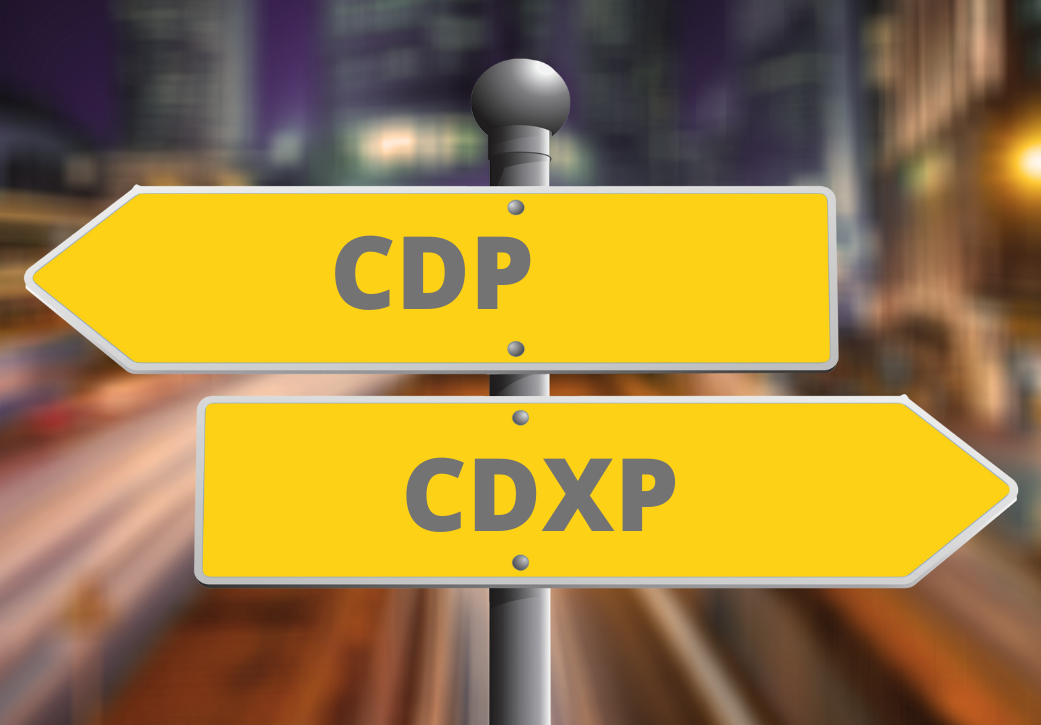 There is a pole with two signs pointed in opposite directions, with CDP and CDXP written on them.