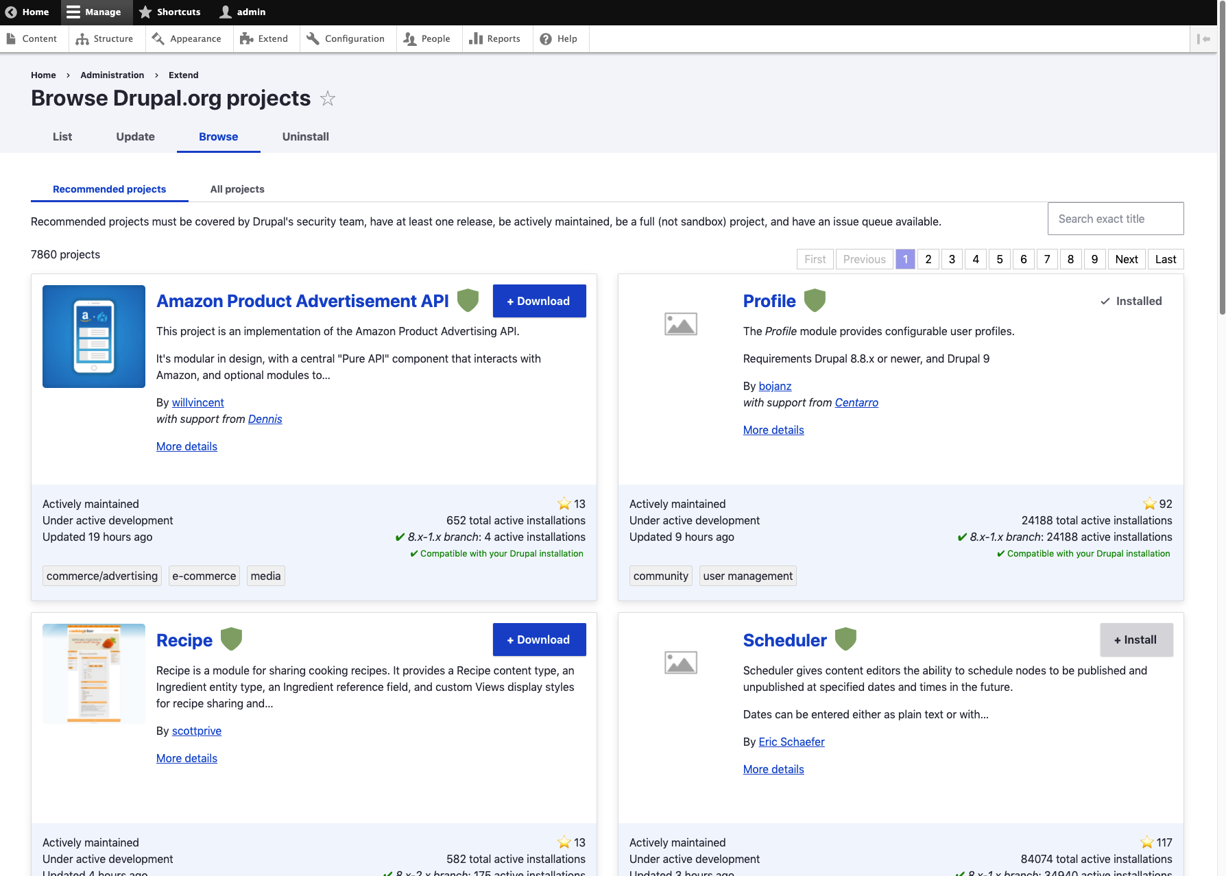 Image showing the display box of Project Browser initiative of Drupal with Browse Drupal.org project written at top and different option at the bottom 