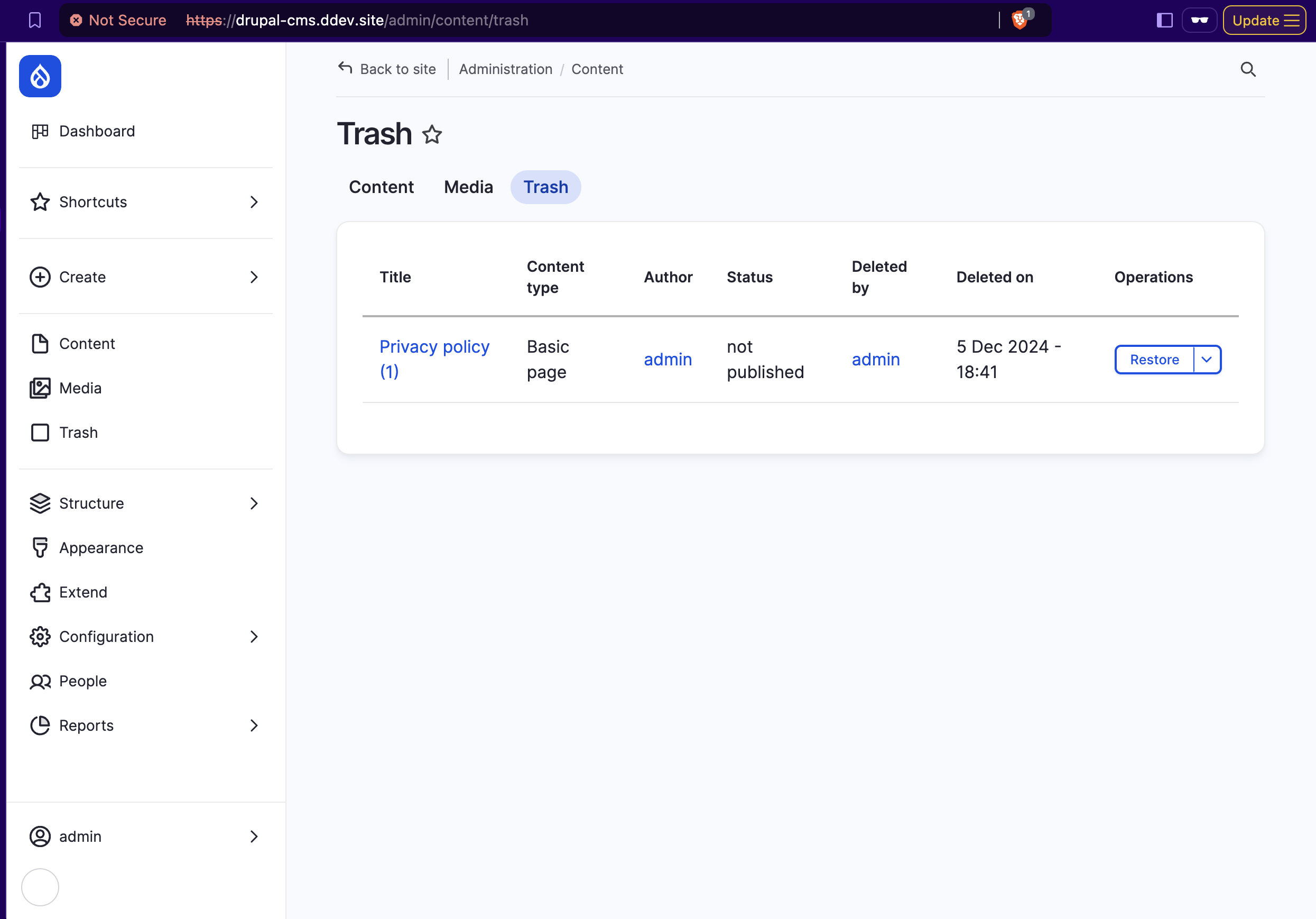 Drupal Starshot Beta Version Trash Feature OpenSense Labs