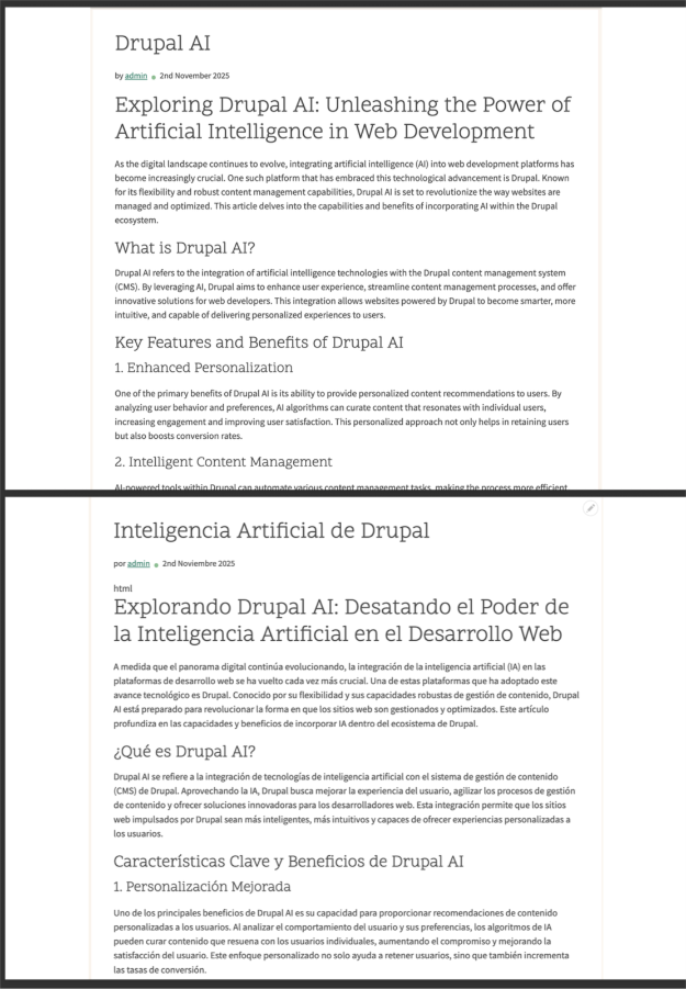 English And Spanish Version Of Drupal AI Translate OpenSense Labs