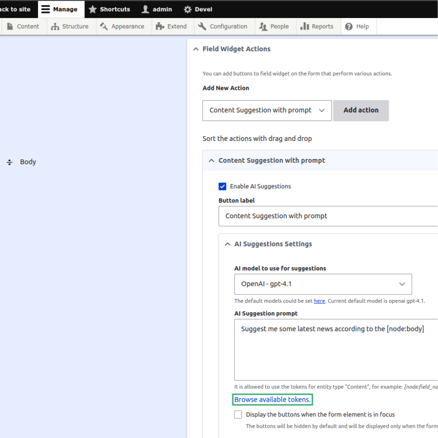 Field Widget Action AI Content Suggestions OpenSense Labs