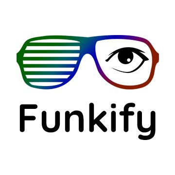  Image of a glasses where the left part has green and blue horizontal lines on it and the right side has an eye. The text below says funkify