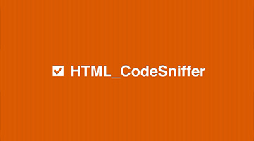 Image with an orange background that says HTML code-sniffer as text