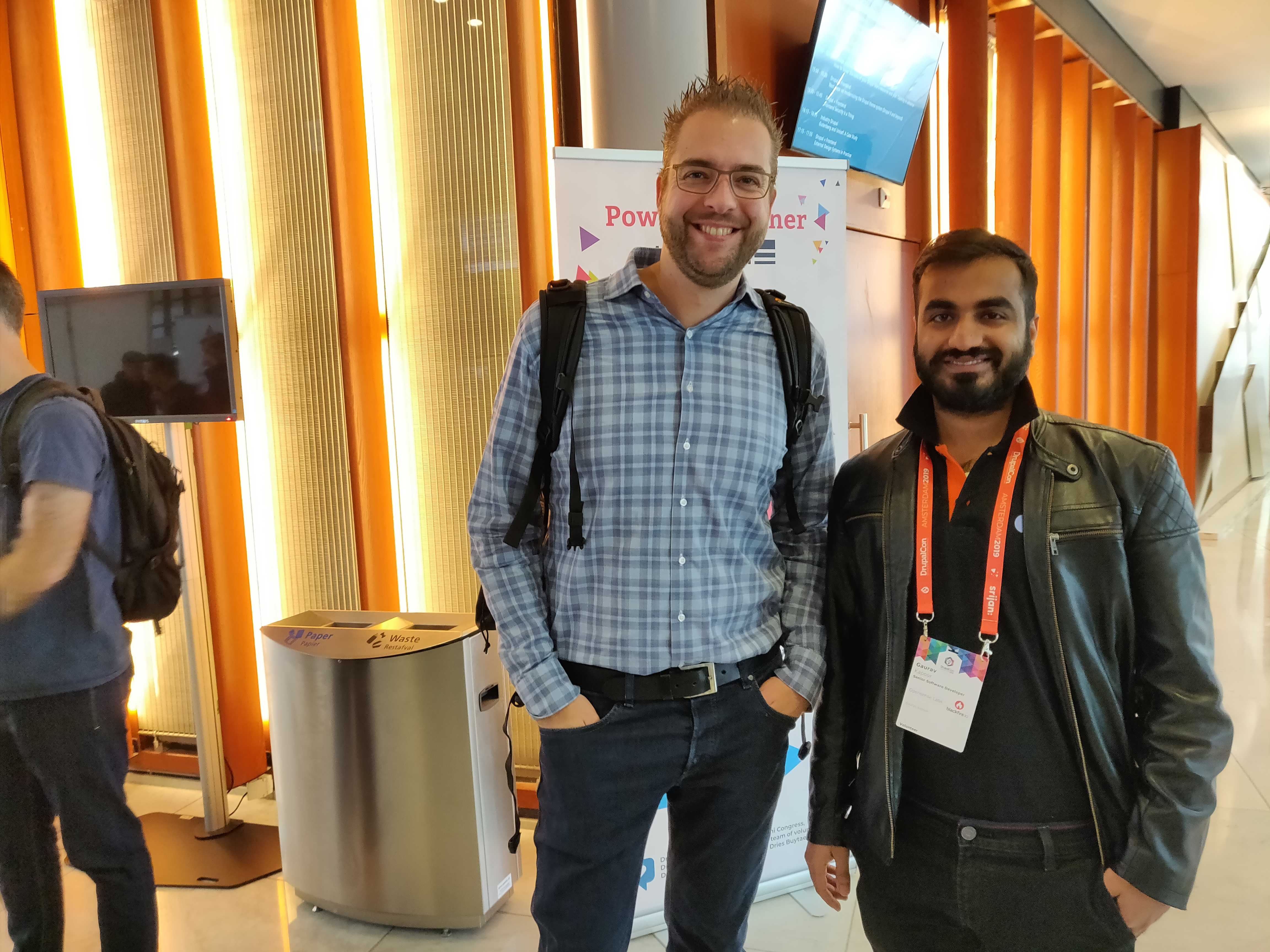 Gaurav posing with Dries, founder of Drupal