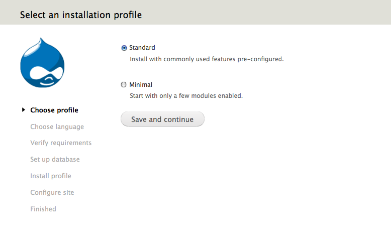 Drupal installation profile; choosing the installation profile as 'standard'