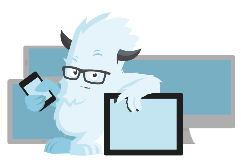 Image of the Zurb foundation logo which has a white yeti holding a phone and a laptop