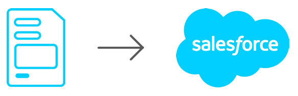  Image of a file with blue outlines pointing towards a blue salesforce cloud