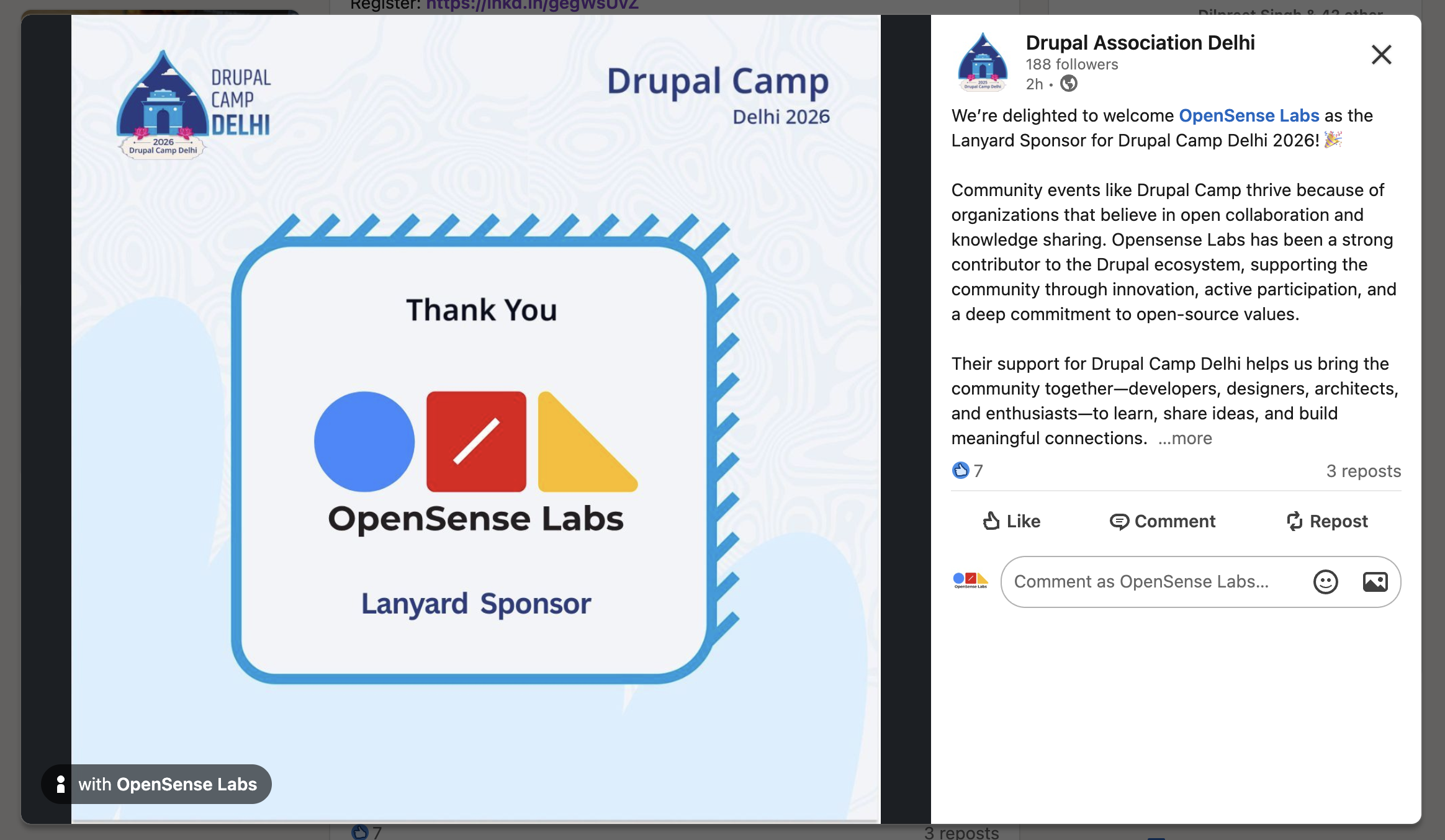 OpenSense Labs as Lanyard Sponsors at DrupalCamp Delhi 2026