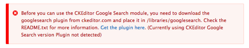 Error message asking for placing the plugin files in the required directory