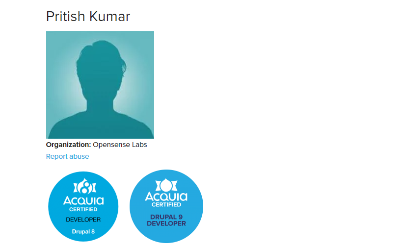An image displaying an employee of OpenSense Labs who is an Acquia Certified Drupal 9 developer