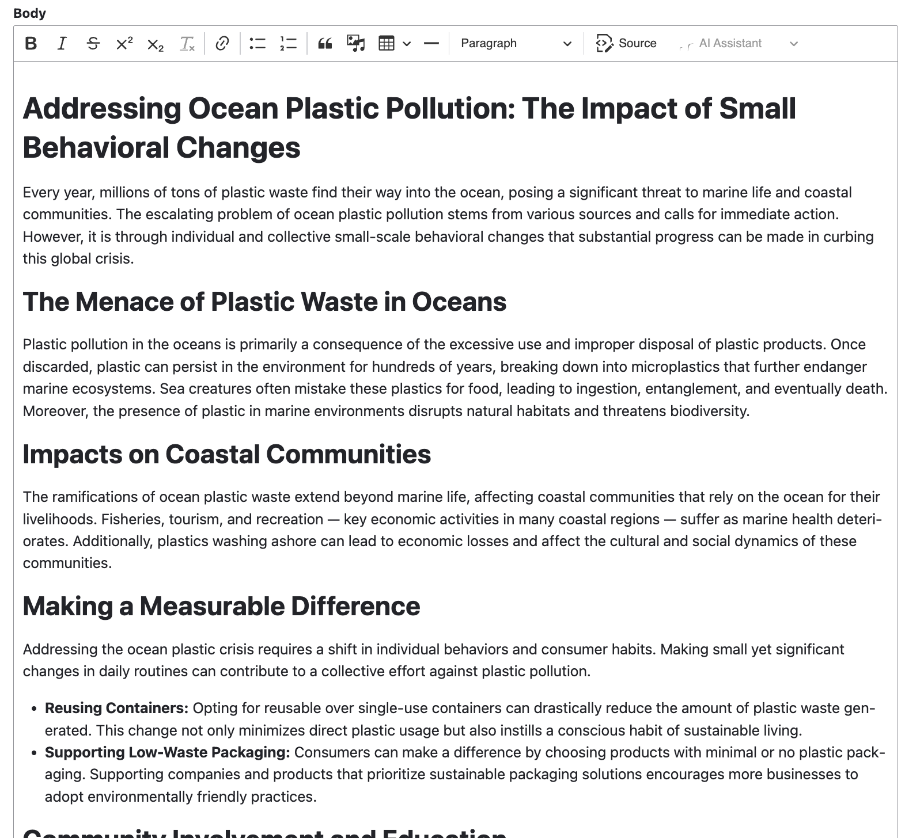 Response Of AI Assistant In Drupal AI Modules OpenSense Labs
